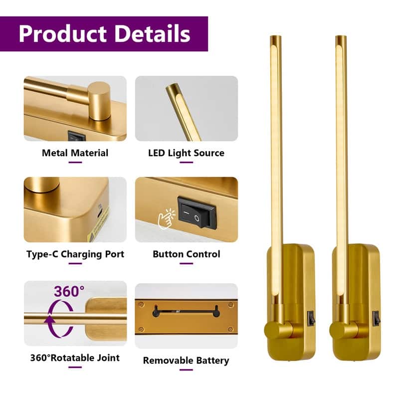 21'' Battery Operated Wall Sconces With Remote Rechargeable Black Dimmable Light Sconces (Set Of 2)