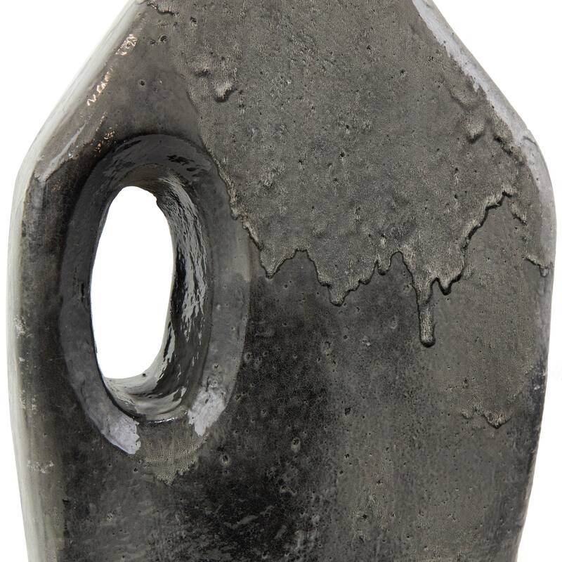 Gray Paper Mache Marble Inspired Vase with Cutout Handle