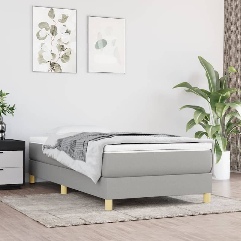 vidaXL Box Spring Bed Base Platform Bed Frame with Mattress for Bedroom Fabric - Light Gray 9.8" - Twin