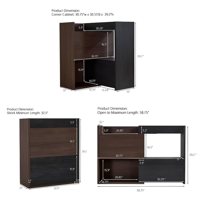 Storage Cabinet with Adjustable Extendable, Buffet Sideboard with Drawer, Two-Tone Design Bookcase Corner Cabinet
