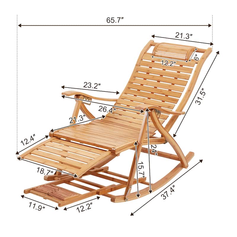 Bamboo Rocking Chairs Sun Lounger Chairs Recliners Outdoor - 66 in. x 21 in.x 24 in.