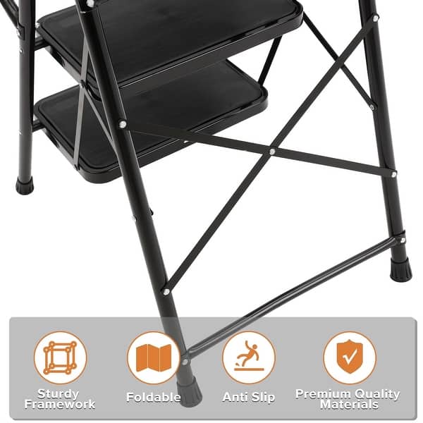 2-Step Folding Ladder – Portable Step Stool With Wide Anti-Slip Pedal, 330 Lb Capacity, Lightweight 9.15 Lbs, Foldable For Home, Kitchen, Garage & Outdoor Use (Black)