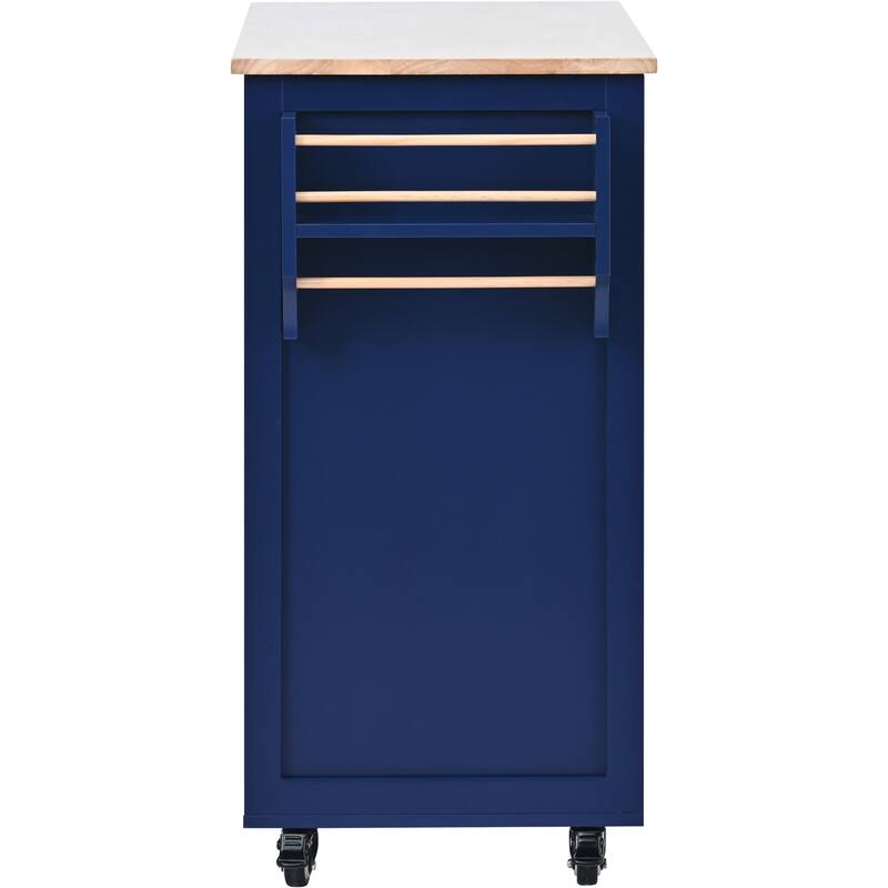 53.15'' Rubber Wood Kitchen Cart with Adjustable Shelf, Rolling Wheels and 8 Handle-Free Drawers - 53.15'' x 18.5'' x 37''