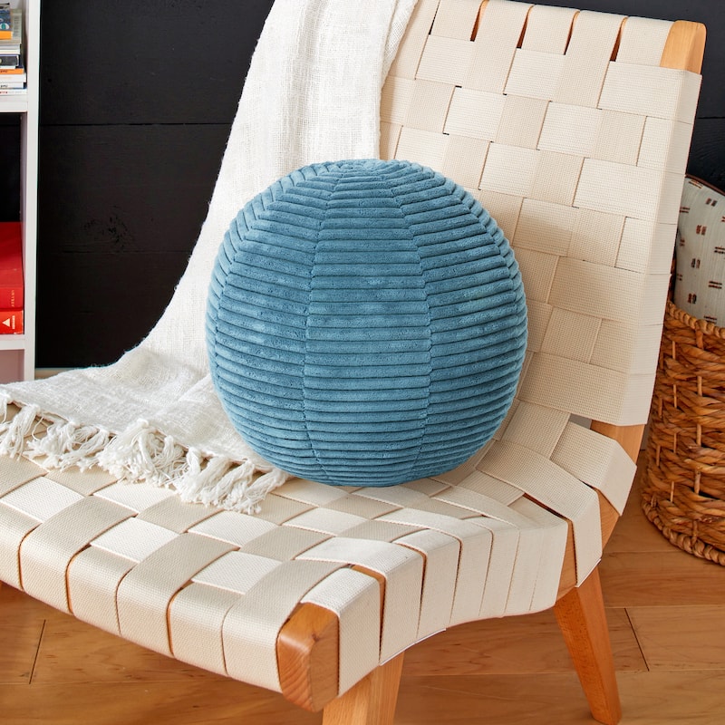 Sorra Home Indoor Soft Chunky Corduroy Ball Pillow - 12 in x 12 in - Barrett Turquoise