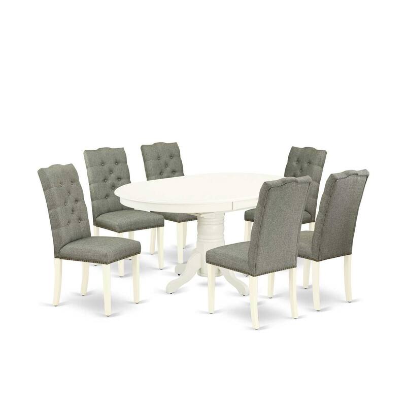 HomeStock 7-Pc Linen White Finish Solid Wood Top Dining Table with 6 Parson-Chairs