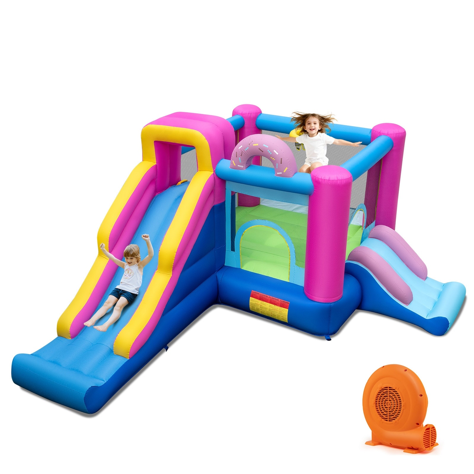 Gymax Inflatable Bounce House w/Slides Jumping Area Climbing Wall 750W