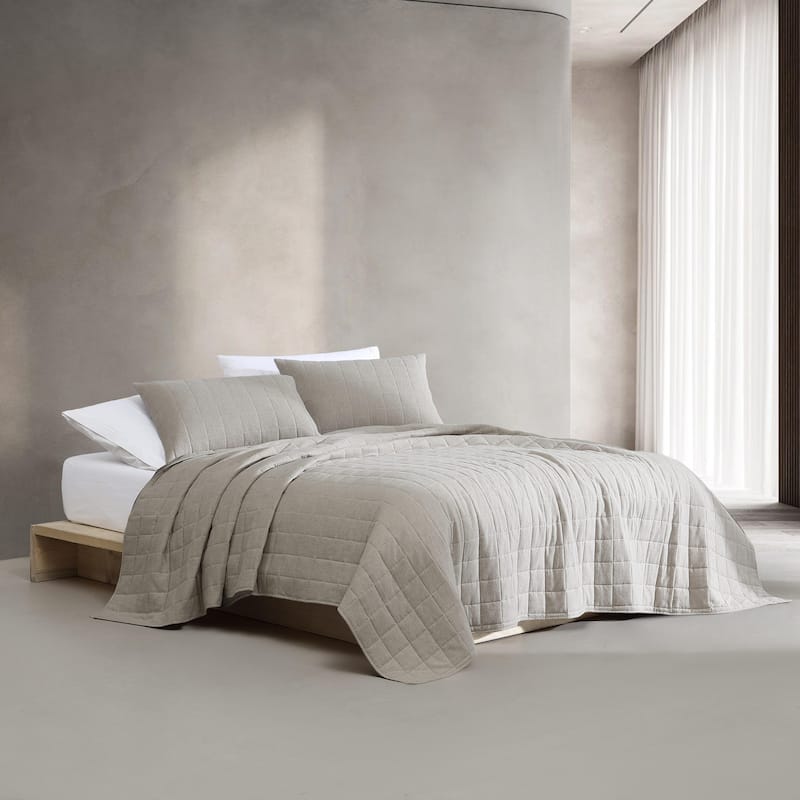 Calvin Klein Melange Cotton Flannel Solid Reversible Quilt - Natural - Queen