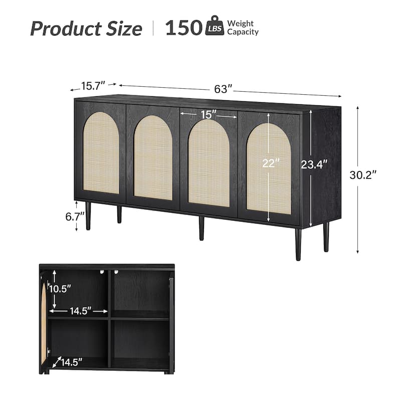 Uirico Multifunctional Buffet Sideboard Cabinet with Rattan Design by HULALA HOME
