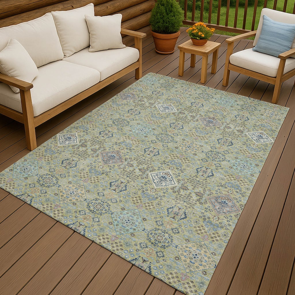 Machine Washable Indoor/ Outdoor Boho Panel Chantille Rug