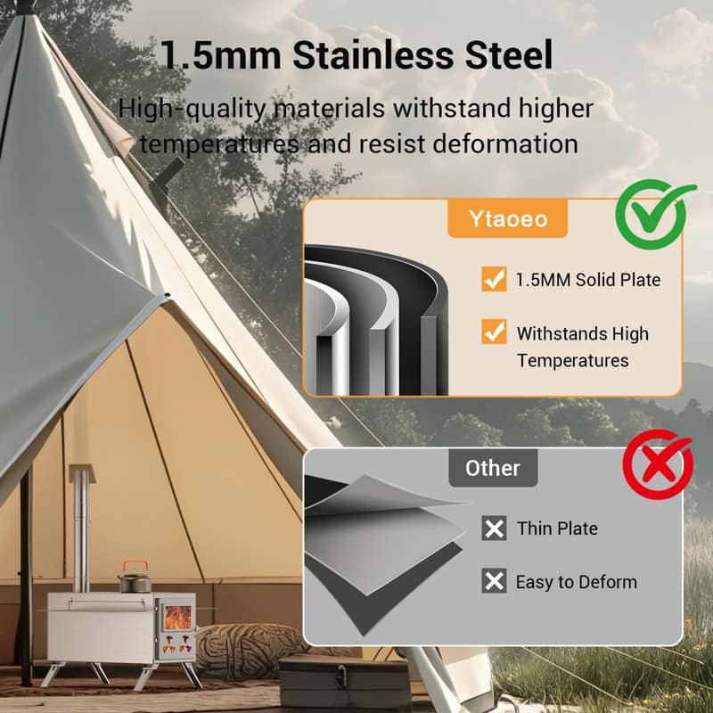 Hot Tent Stove, Portable Stainless Steel Wood Burning Stove, Camping