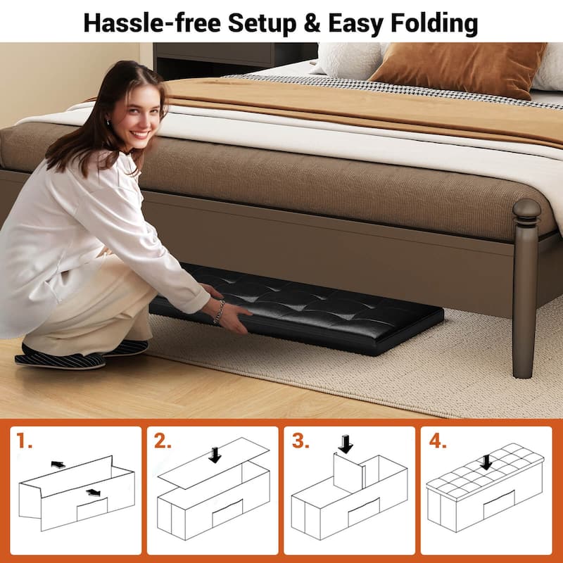 Costway 43 Inches Folding Storage Ottoman Bench with Side Pocket