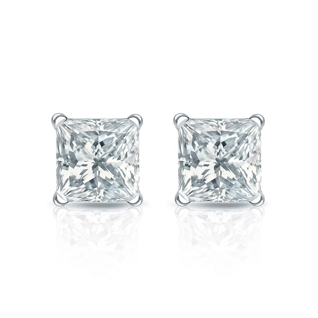 Auriya 14-karat Gold Lab Grown 1.25 carat TDW Princess Diamond Stud Earrings 4-Prong Martini Push-back