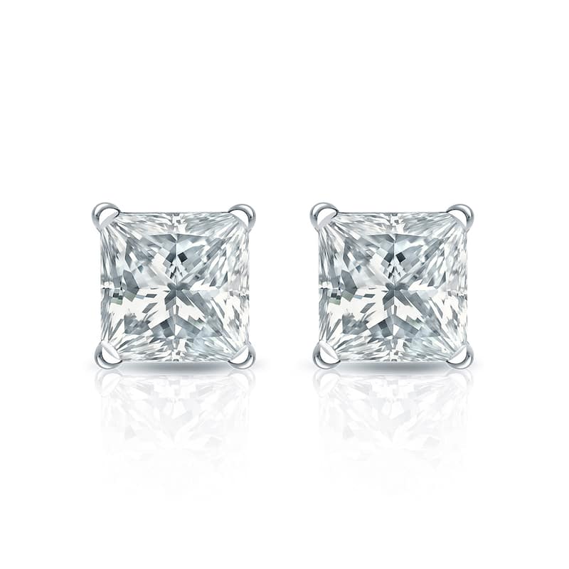 Auriya 18-karat Gold Lab Grown 1.00 carat TDW Princess Diamond Stud Earrings 4-Prong Martini Push-back