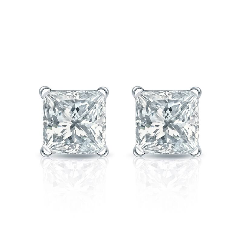 Auriya 18-karat Gold Lab Grown 1.00 carat TDW Princess Diamond Stud Earrings 4-Prong Martini Screw-back