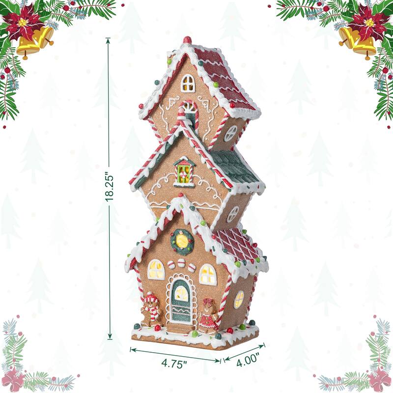 Glitzhome 18.5"H Lighted Resin Christmas Gingerbread House Table Decor