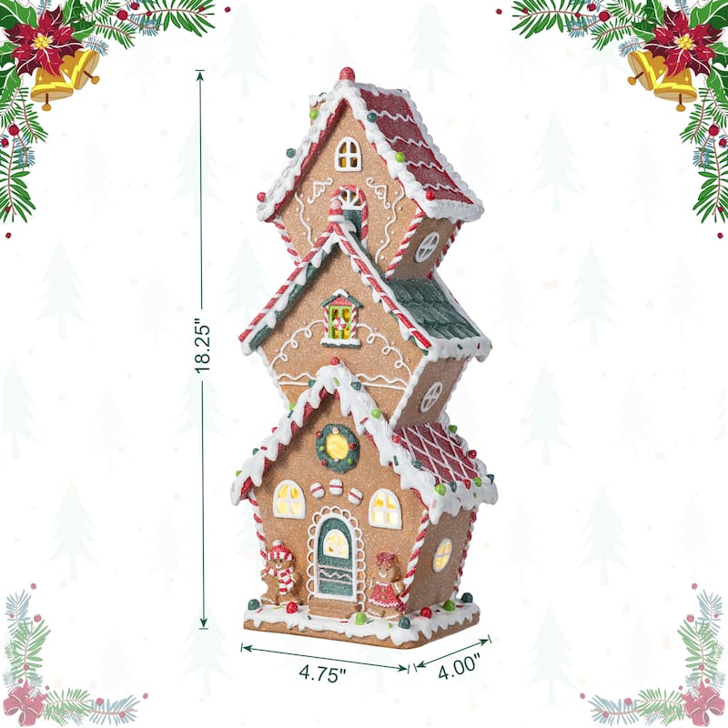 Glitzhome Lighted Christmas Gingerbread House Resin Village Xmas Table Decor Collectible Figurines