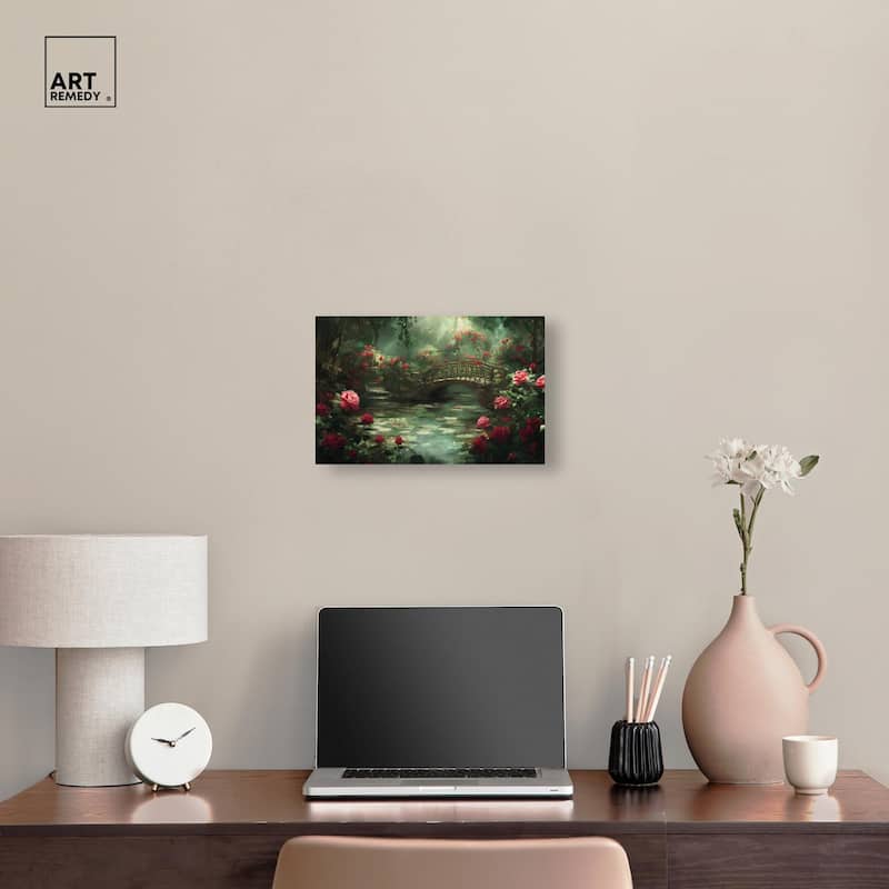 Rose Garden Bridge Canvas by Art Remedy, Gallery Wrapped