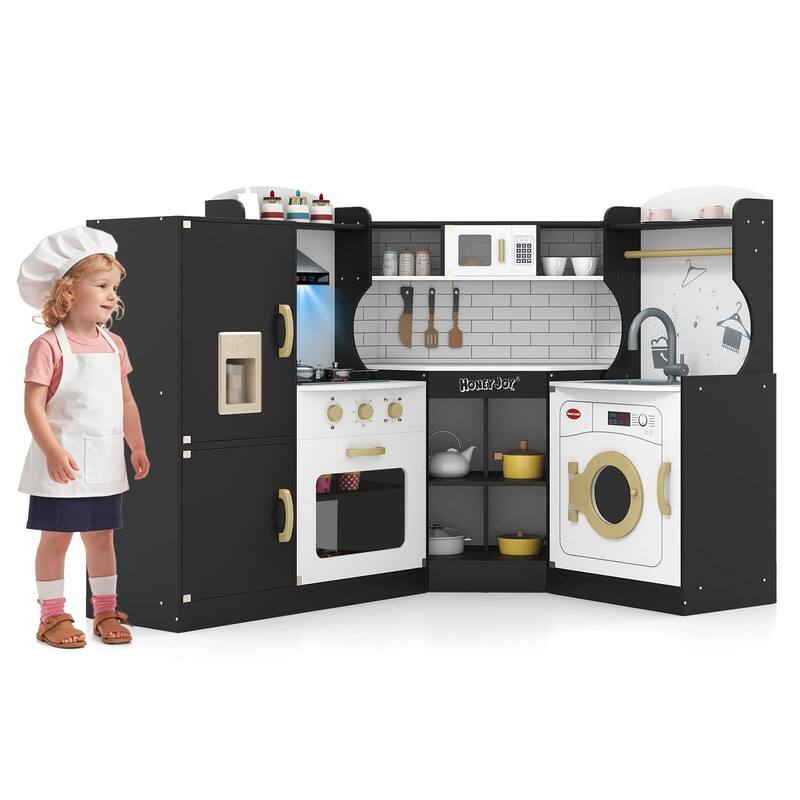 Costway Corner Play Kitchen Toddler Kitchen Playset with Range Hood, - See Details - Black