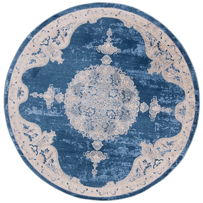 SAFAVIEH Brentwood Coralyne Traditional Oriental Rug - 5' Round - Navy/Light Grey