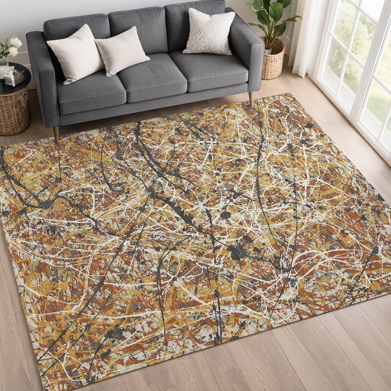 Machine Washable Indoor/ Outdoor Modern Splatter Chantille Rug