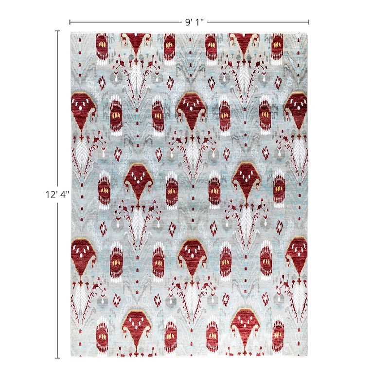 Ikat One-of-a-Kind Hand-Knotted Area Rug, Gray - 9' 1" x 12' 4"