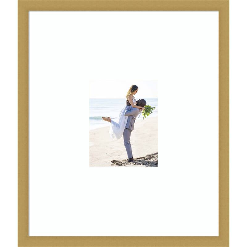 Grace Brushed Gold Narrow Framed Picture Frame, Photo Frame - 22x26 Matted White 8x10 - Grace Brushed Gold Narrow
