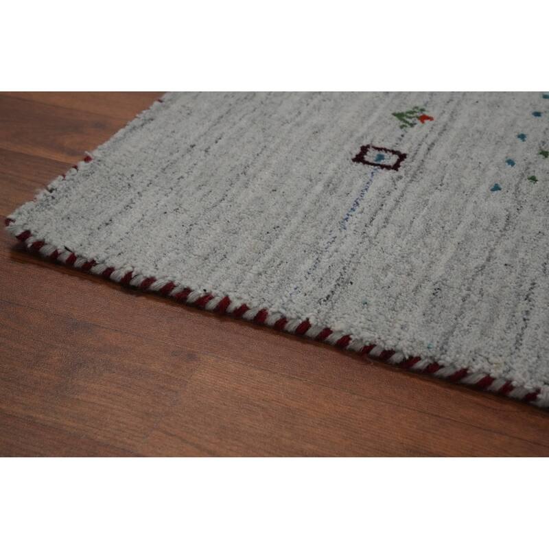 Hand Knotted Oriental 100% Wool Carpet Tribal Animal Pictorial Greys & Charcoal Gabbeh Area Rug - 9' 9'' X 8' 3''