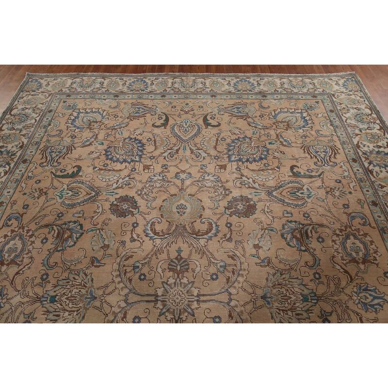 Distressed Tabriz Vintage Persian Rug Handmade Oriental Wool Carpet - 9'6" x 12'7"