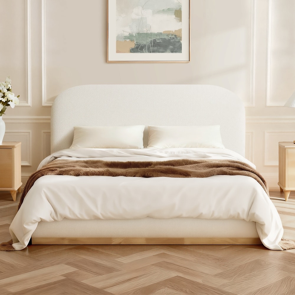 Spruce & Spring Modern Boucle Upholstered Platform Bed with Solid Wood Frame