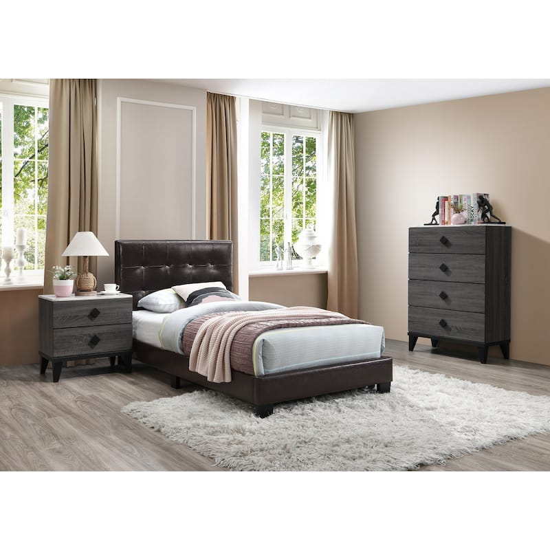 Bedroom Furniture Contemporary Look Nightstand Drawers Bed Side Table plywood - Grey