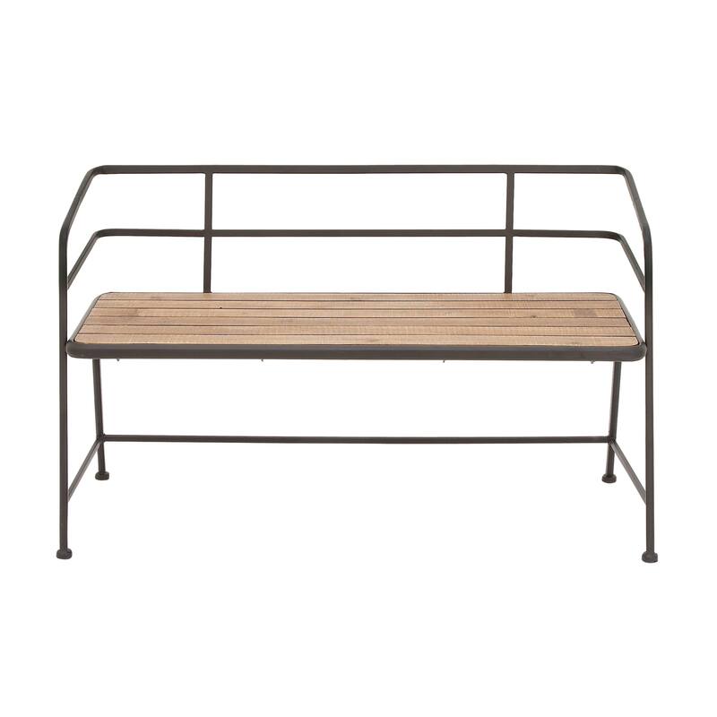 Metal Bench with Wood Seat - Black - Roche River Decor - 18"Wx45"Lx28"H