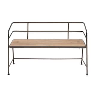 Metal Bench with Wood Seat - Black - Roche River Decor - 18"Wx45"Lx28"H