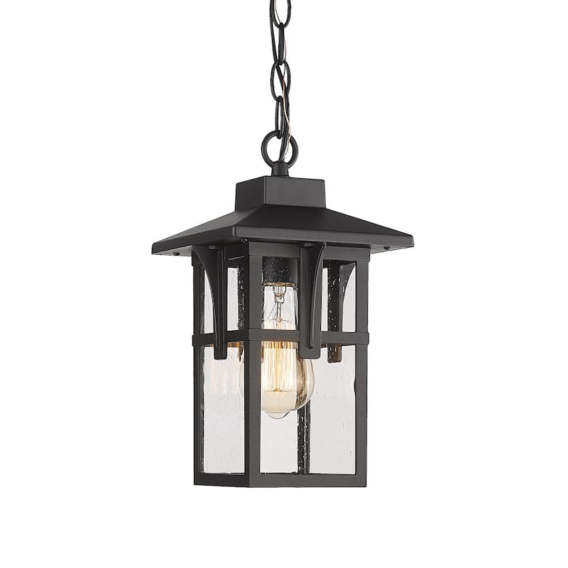 1-Light Pendant Light Fixtures with Height Adjustable Chain, Seeded Glass Shade, Matte Black Finish - Black