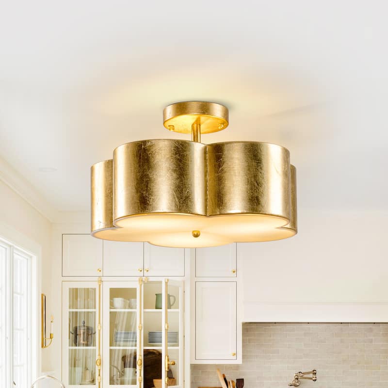 15.4" Distressed Gold 3-Light Flower Semi-Flush Mount Ceiling Light