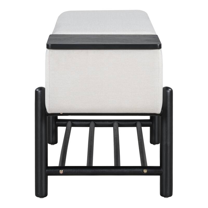 Roomfitters Modern Entryway Bench, Upholstered Storage Seat, Shoe Organizer Shelf, Hallway Furniture