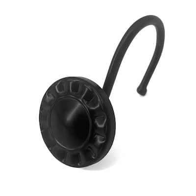 12 Piece Set - Matte Black Heavy Duty Shower Button Curtain Hooks Rings Rustproof Metal - Matte Black