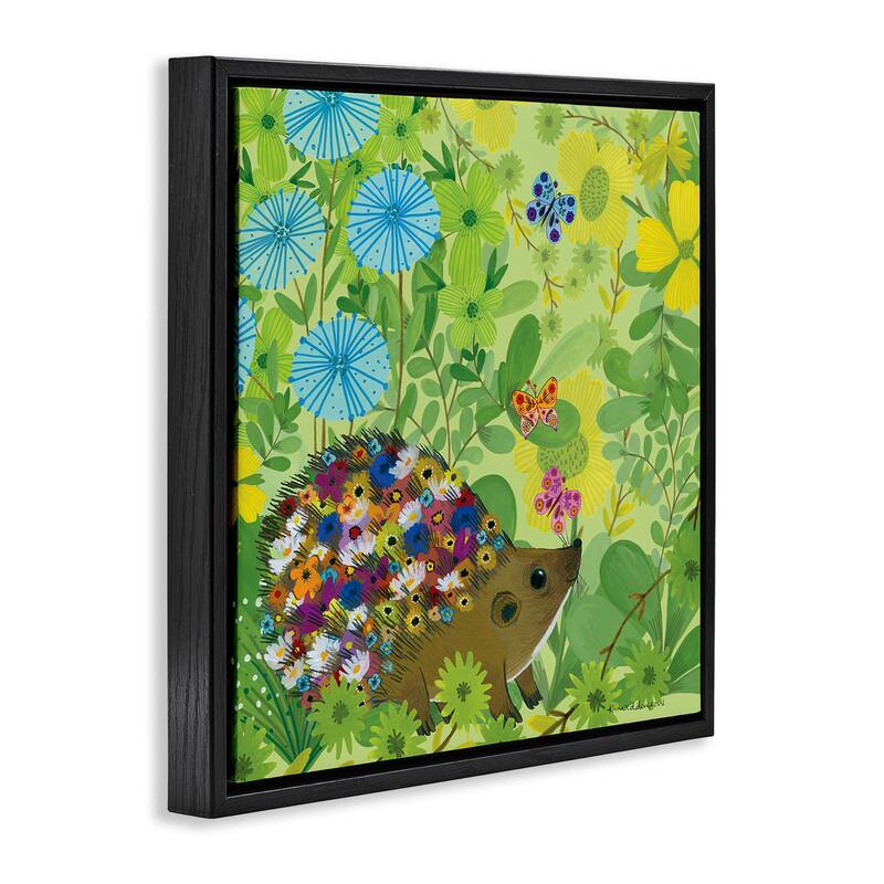 Stupell Happy Hedgehog & Flowers Framed Floater Canvas Wall Art Design By Kay Widdowson