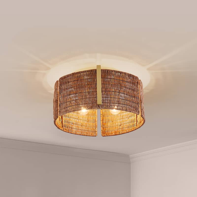 MLiAN 3-Light Natural Rattan Flush Mount Light... - 15"