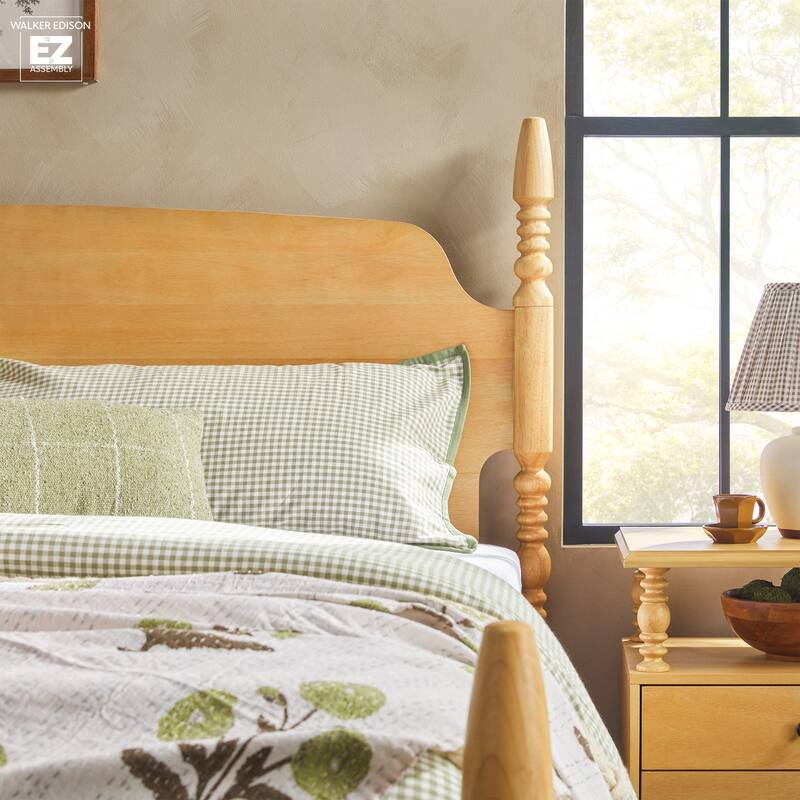 Walker Edison Easy Assembly Solid Wood King Bed with Wood-Turning Detail
