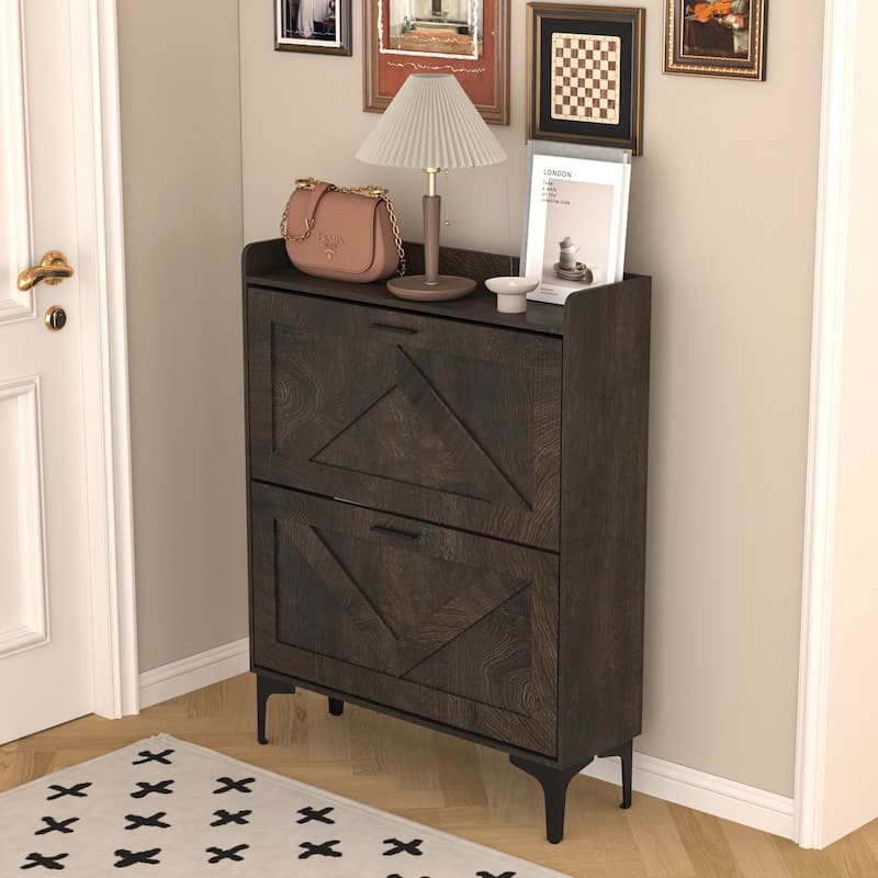 Shoe Cabinet with 2 Flip Drawers& Open Shelves,Modern Entryway Shoe Storage