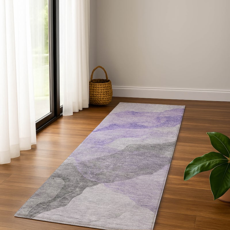 Premium Washable Super Soft Contemporary Fizal Mayfield Rug - Lavender - 2'3" x 7'6"
