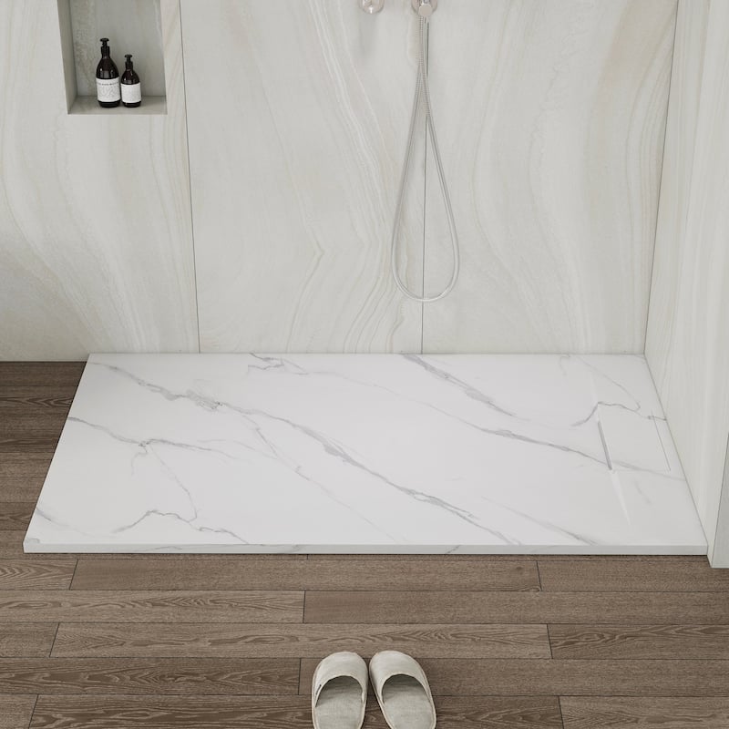 SMC Alcove Shower Pan Base with Reversible Drain, Low Profile, Wheelchair Access, Slip-Resistant, cUPC Certified