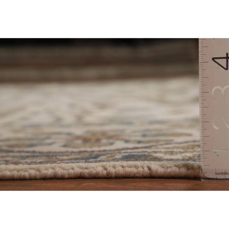 All-Over Ivory Oushak Indian Area Rug Hand-Knotted Wool Carpet - 8'11" x 12'0"