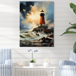 Designart "Vintage Lighthouses Guiding Light I" Lighthouses Gloss Wall ...