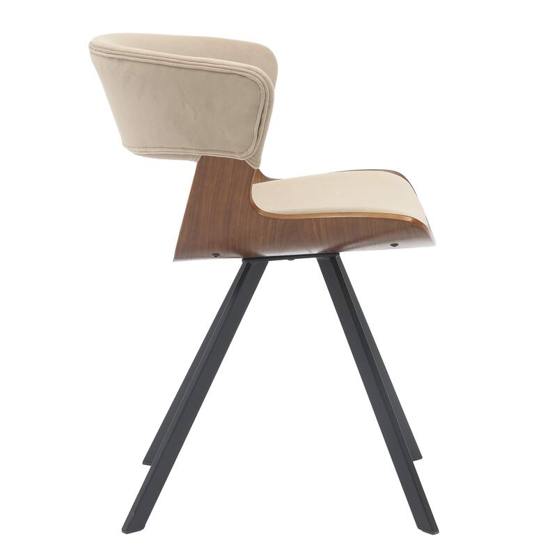 Dining Chair Upholstered in Leather or Velvet in Black Iron with Curved Open-Back Design Side Chair
