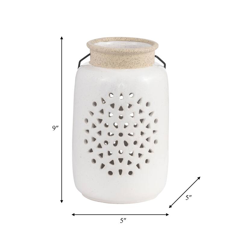 Sagebrook Home Artisan Lantern, Elegant Ceramic Design, Home Accent