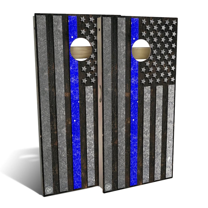 American Flag Blue Line Outdoor Cornhole Board Set - Backyard 2x4 - Include ALL Accessories