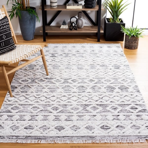 slide 2 of 55, SAFAVIEH Augustine Manfreda Moroccan Boho Fringe Rug 8' x 10' - Black/Ivory - Rectangle