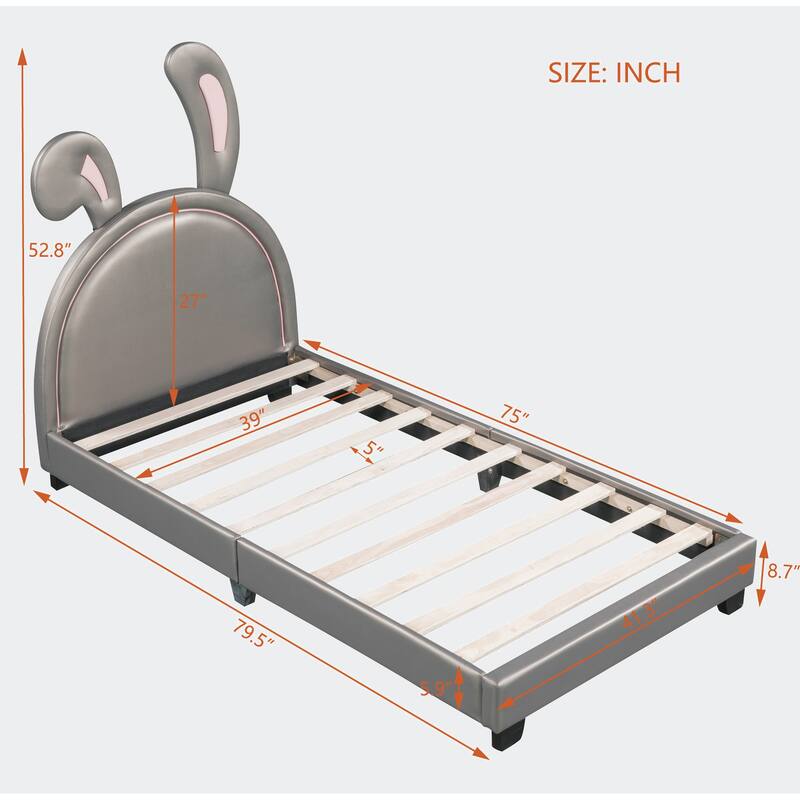 Twin Size Upholstered Leather Platform Bed