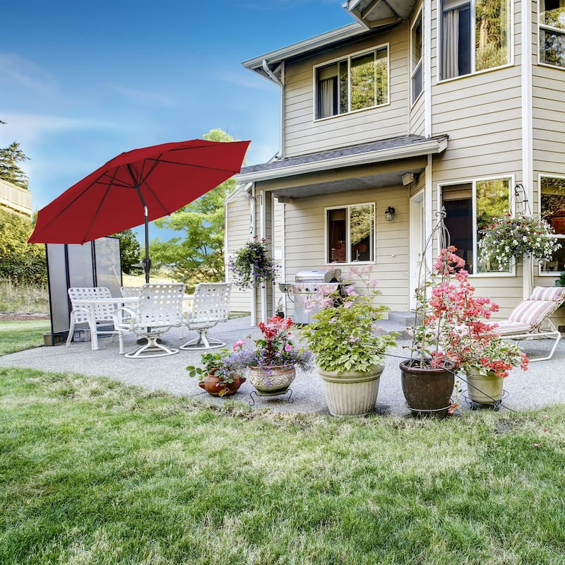 Pure Garden 10ft Aluminum Easy Crank Patio Umbrella with Auto Tilt Red